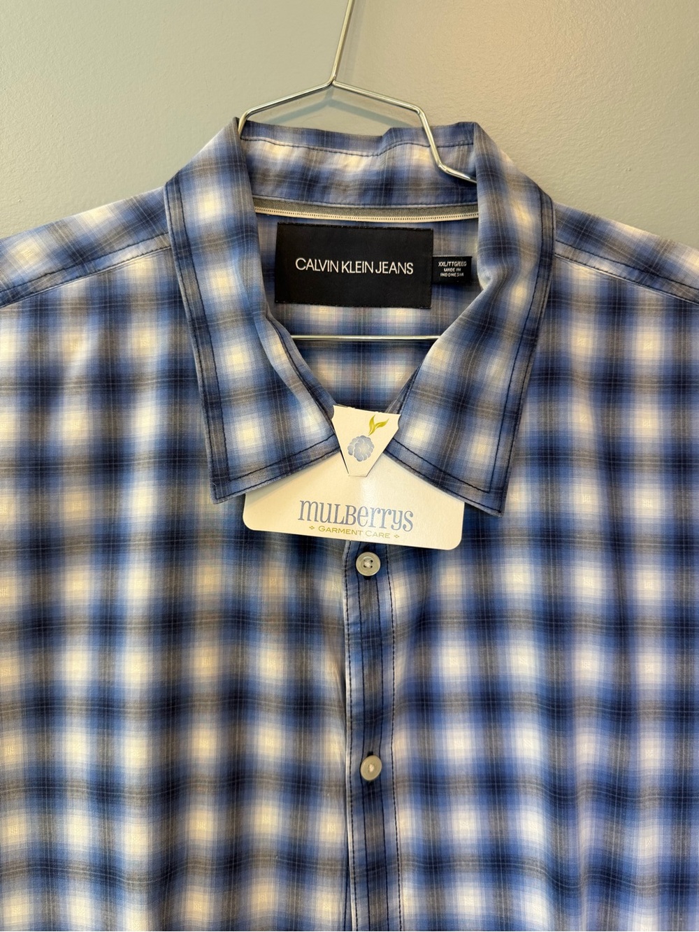Calvin Klein Jeans Blue and White Plaid Button-Down Shirt